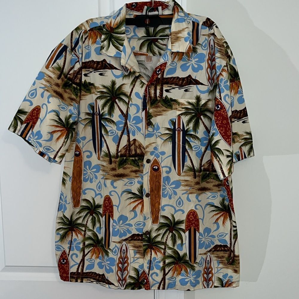 Aloha Republic Hawaii vintage wooden Surfboard Surf luau SS Maui shirt L men’s